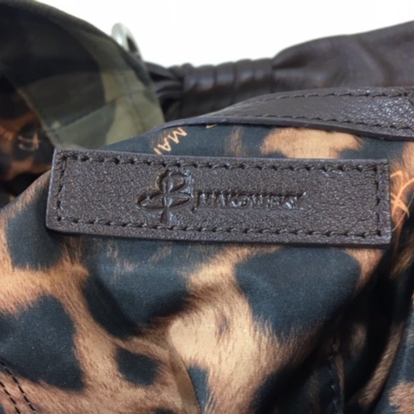 B Makowsky Kimberly Camo Green Brown Leather Shoulder Bag Hobo Large - Picture 9 of 16